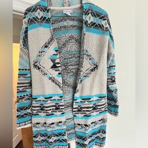 Geometric Patterned Cardigan in Gray and Blue